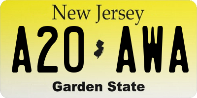 NJ license plate A20AWA
