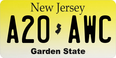 NJ license plate A20AWC