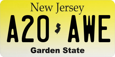 NJ license plate A20AWE