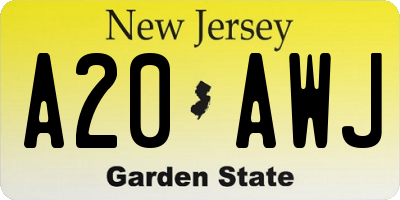 NJ license plate A20AWJ