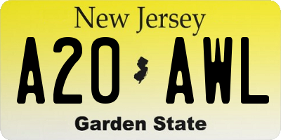 NJ license plate A20AWL