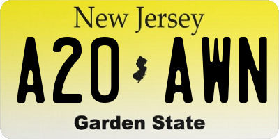 NJ license plate A20AWN