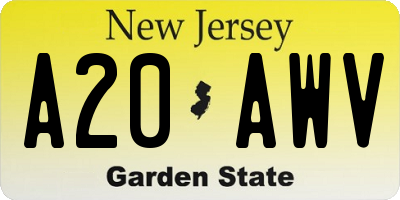 NJ license plate A20AWV