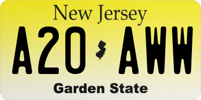 NJ license plate A20AWW