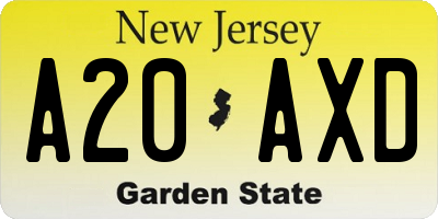 NJ license plate A20AXD