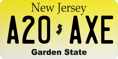 NJ license plate A20AXE