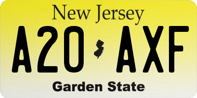 NJ license plate A20AXF