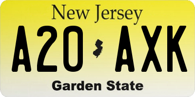 NJ license plate A20AXK