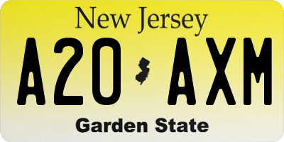 NJ license plate A20AXM