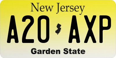 NJ license plate A20AXP