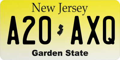 NJ license plate A20AXQ