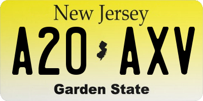 NJ license plate A20AXV