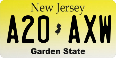 NJ license plate A20AXW
