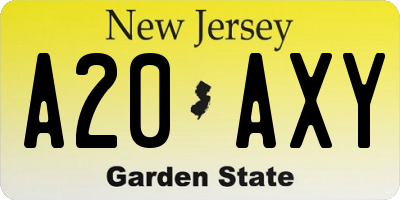 NJ license plate A20AXY