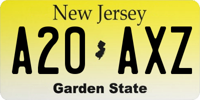 NJ license plate A20AXZ