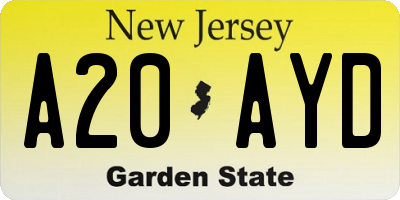 NJ license plate A20AYD