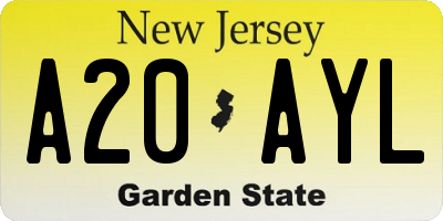 NJ license plate A20AYL