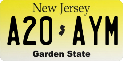 NJ license plate A20AYM
