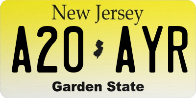 NJ license plate A20AYR