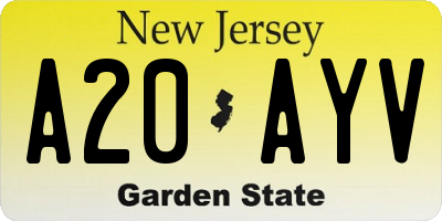 NJ license plate A20AYV