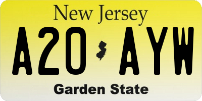 NJ license plate A20AYW
