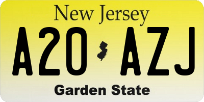 NJ license plate A20AZJ