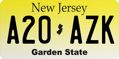 NJ license plate A20AZK
