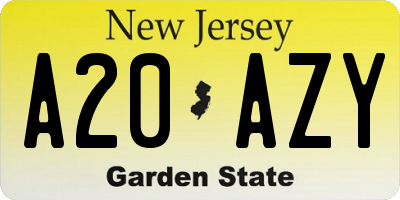 NJ license plate A20AZY