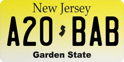 NJ license plate A20BAB
