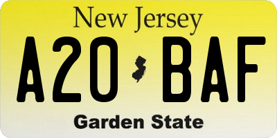 NJ license plate A20BAF