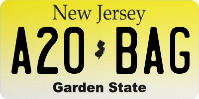 NJ license plate A20BAG