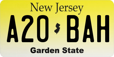 NJ license plate A20BAH