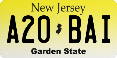 NJ license plate A20BAI