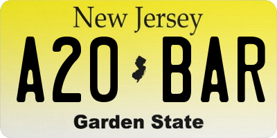 NJ license plate A20BAR