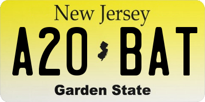 NJ license plate A20BAT