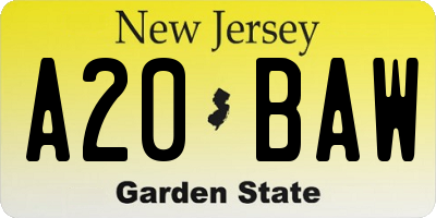NJ license plate A20BAW
