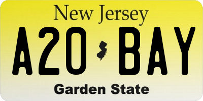 NJ license plate A20BAY