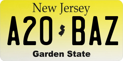 NJ license plate A20BAZ