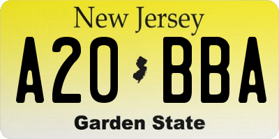 NJ license plate A20BBA
