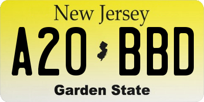 NJ license plate A20BBD