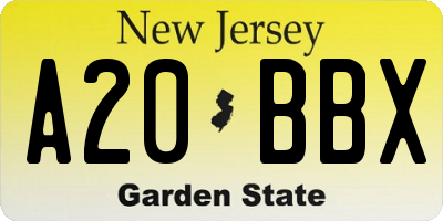 NJ license plate A20BBX