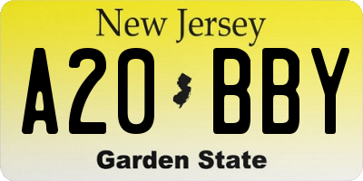 NJ license plate A20BBY