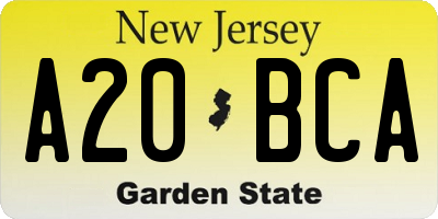 NJ license plate A20BCA