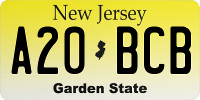 NJ license plate A20BCB