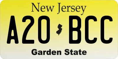 NJ license plate A20BCC