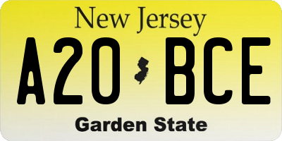 NJ license plate A20BCE