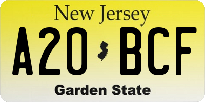 NJ license plate A20BCF