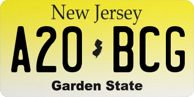 NJ license plate A20BCG