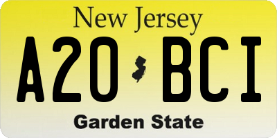 NJ license plate A20BCI