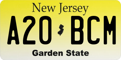 NJ license plate A20BCM